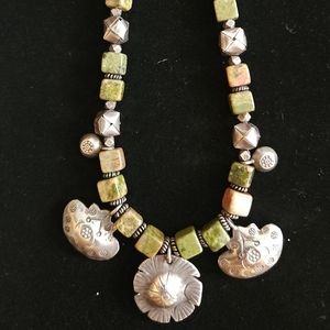 Beautifully Handcrafted Unikite/Etched Silver Strand Necklace/ Vintage ❤️